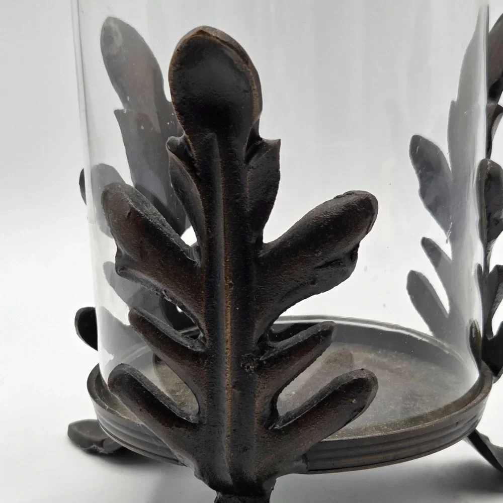 RETRO‎ Pier 1 Hurricane Candle Holder Leaves Iron Base